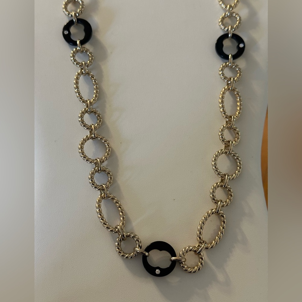 Grace Kelly Oval Gold Link with Black Link & Crystal  36” CoCo Chanel Design - Picture 2 of 11